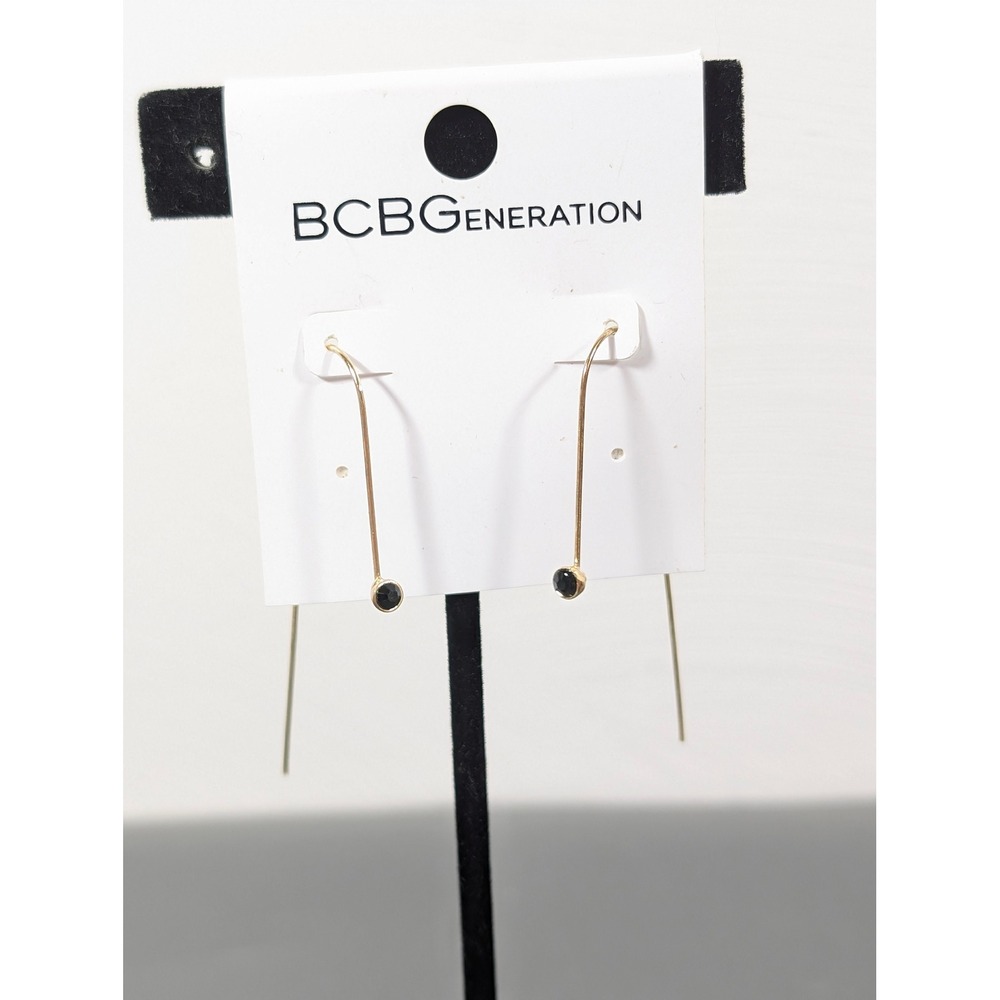 BCBGeneration Gold Tone Black Rhinestone Wire Threader Drop Earrings NWT